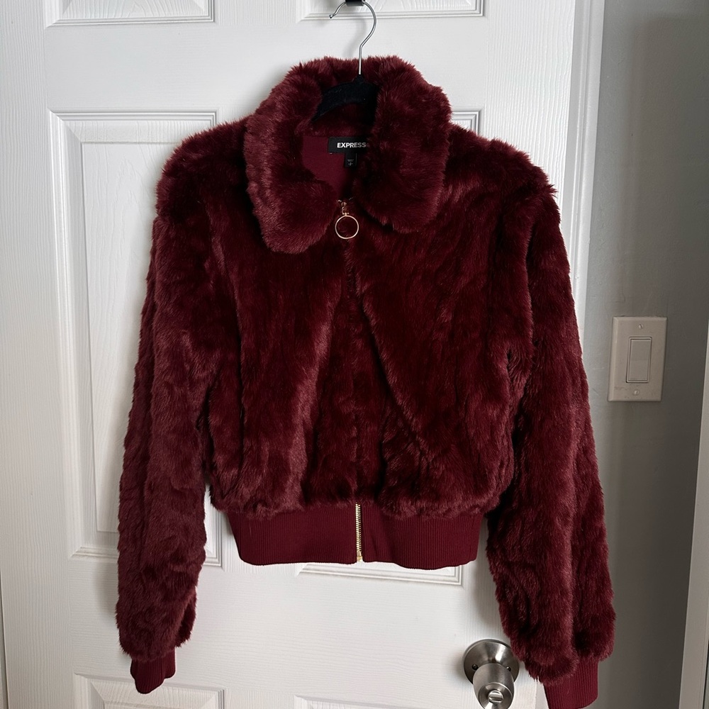 Burgandy Faux Fur Jacket